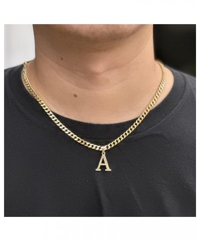 Gold Initial Necklace for Women Men Teens, 14K Gold Plated Stainless Steel Letters with 5mm Wide Cuban Chain Necklace, Capita...