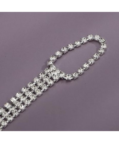 Silver Wedding Full Rhinestone Link Chain Sparkly Crystal Finger Bracelet with Ring Hareness Bracelet Slave Link with Ring Br...