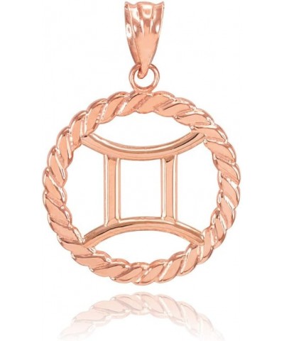 High Polish 10k Gold Roped Circle Zodiac Sign Charm Pendant 10k Rose Gold Gemini $72.19 Pendants