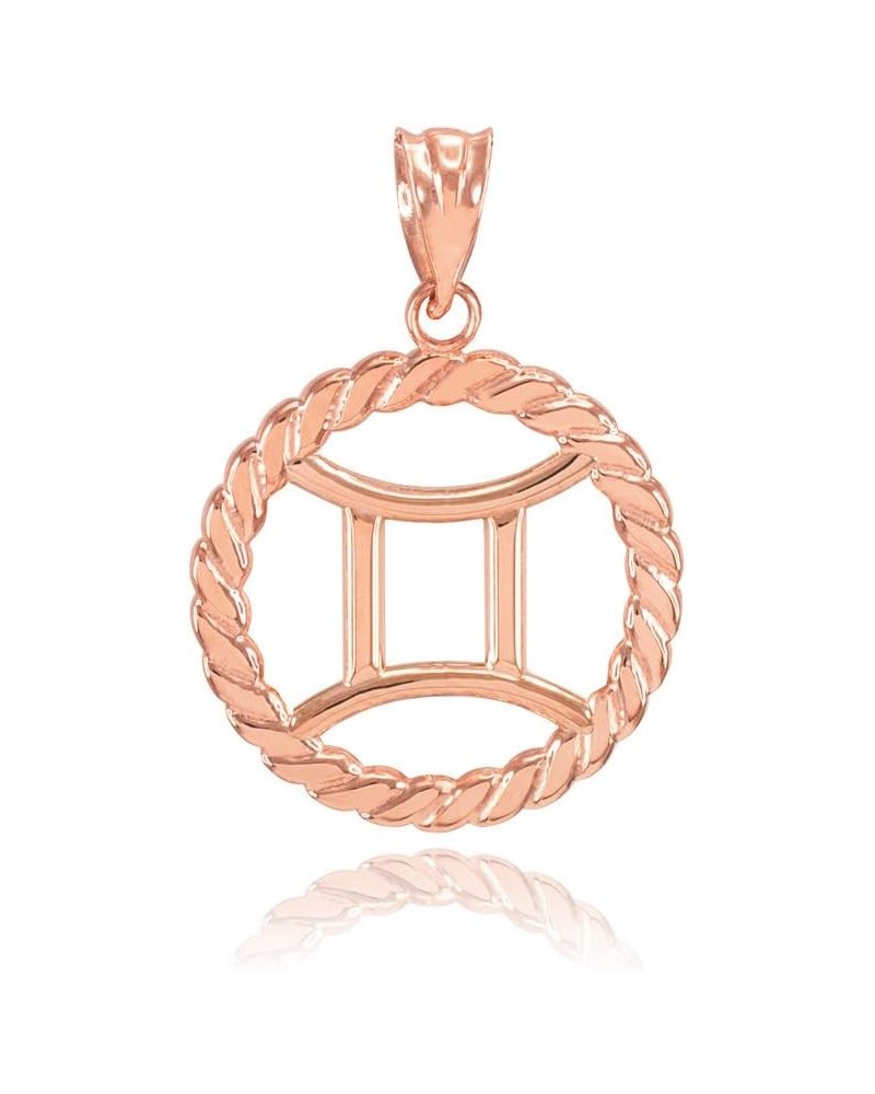 High Polish 10k Gold Roped Circle Zodiac Sign Charm Pendant 10k Rose Gold Gemini $72.19 Pendants