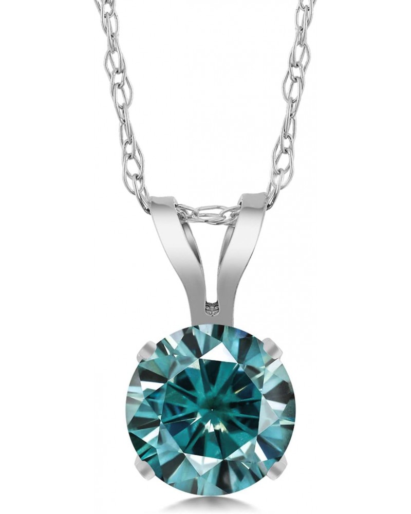 14K White Gold Blue Moissanite Pendant Necklace For Women (0.50 Cttw, Gemstone Birthstone, Round 5MM, with 18 Inch Chain) $61...