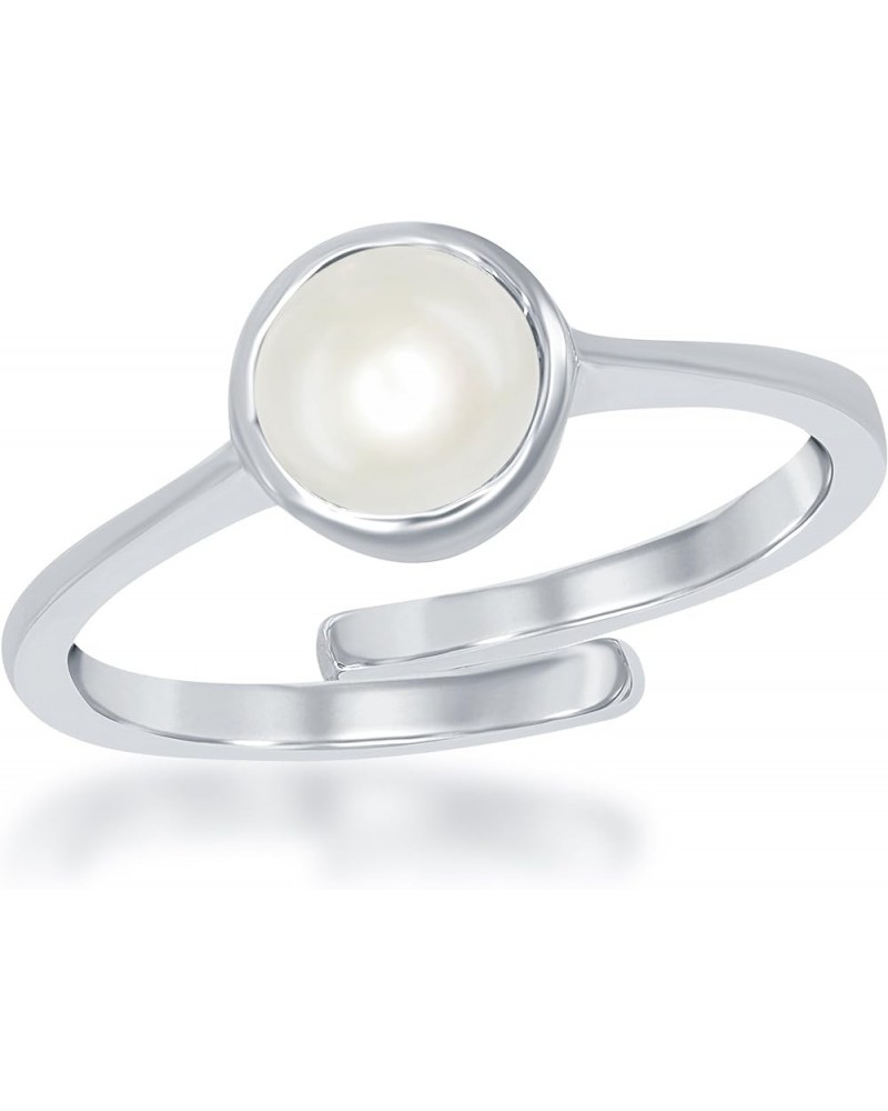 Sterling Silver Genuine/Simulated Birthstone Bezel-set 6mm Adjustable Ring Cultured Freshwater Pearl: 1.37 cttw $22.79 Rings