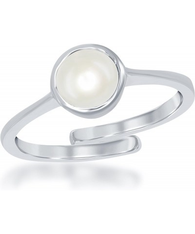 Sterling Silver Genuine/Simulated Birthstone Bezel-set 6mm Adjustable Ring Cultured Freshwater Pearl: 1.37 cttw $22.79 Rings