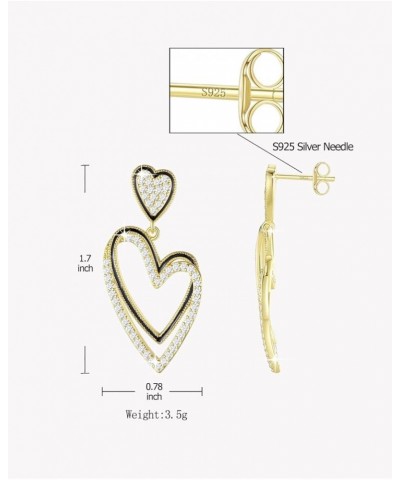 Heart Earrings Silver/Gold Plated 925 Sterling Silver Post Dangle Drop Double Heart-shaped Earrings Dangling Cubic Zirconia J...