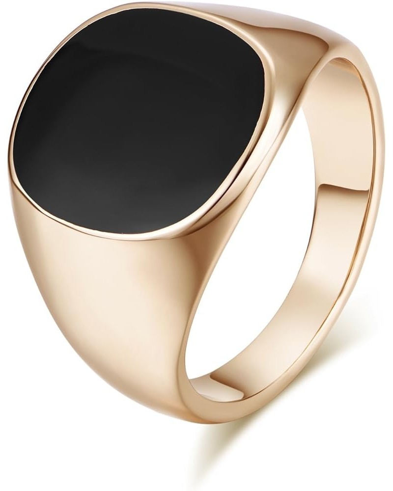 Black Enamel Signet Rings For Men 18K White/Yellow/Rose Gold Plated Black Onyx Ring Men's Boy's Costume Jewelry Rose Gold 9.5...