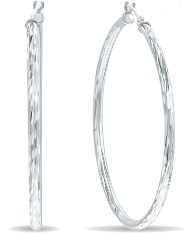 10K White Gold Shiny Diamond Cut Engraved Hoop Earrings (12mm - 40mm) 40mm $38.76 Earrings