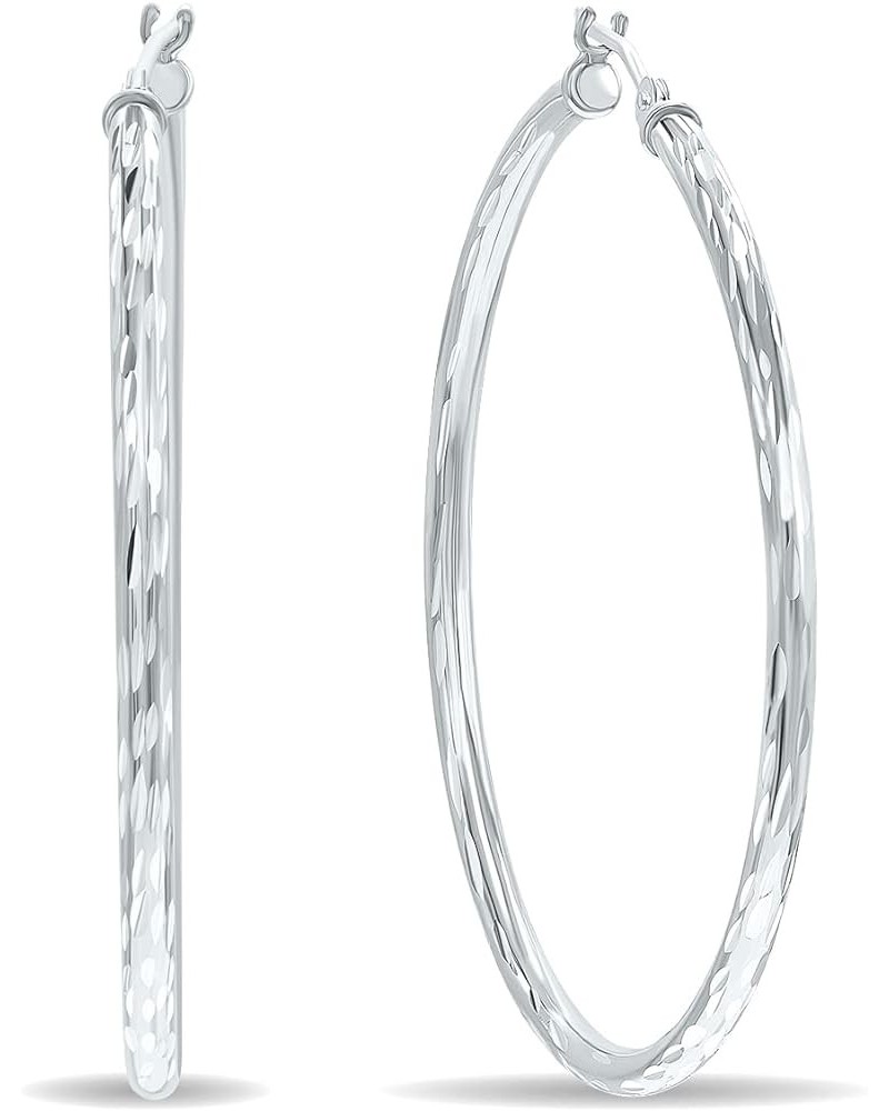 10K White Gold Shiny Diamond Cut Engraved Hoop Earrings (12mm - 40mm) 40mm $38.76 Earrings