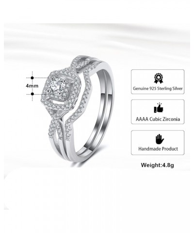 Frances Bridal Set Halo Pave Sterling Silver Cubic Zirconia Engagement Ring Wedding Band for Women Rose Gold/Sterling Silver ...