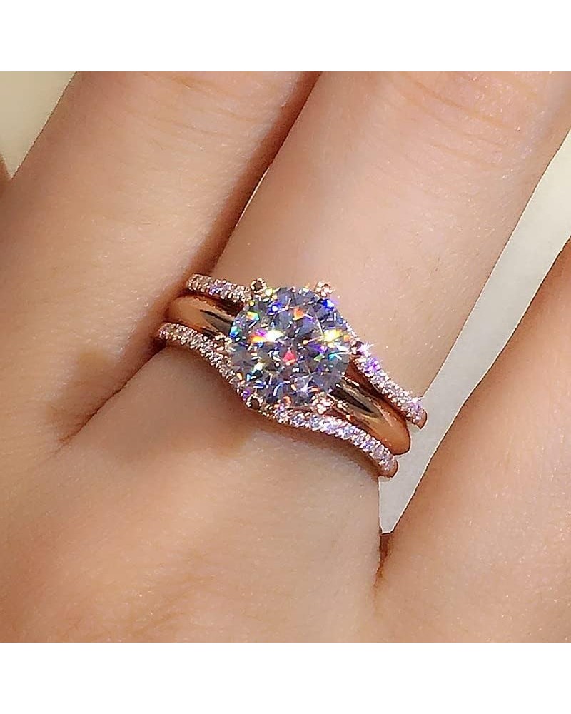 Brilliant Round Cut Solitaire Lab Created Diamond CZ Ring for Women,Pave Halo Bridal Engagement Wedding Ring Band Set 18k Ros...