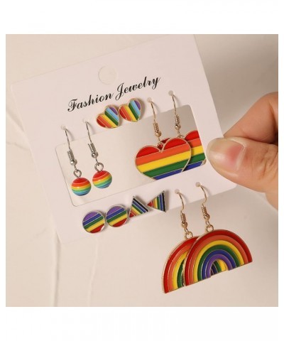 Pack of 6 Pairs Rainbow LGBT Pride Earrings Sets for Women Girl Lesbian Gay Pride Charm Alloy Enamel Drop Dangle Earrings Rai...