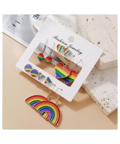 Pack of 6 Pairs Rainbow LGBT Pride Earrings Sets for Women Girl Lesbian Gay Pride Charm Alloy Enamel Drop Dangle Earrings Rai...