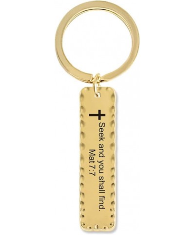 Religious Prayer Bible Verse Key chain Stainless steel long strip key chain Faith Bible verse inspired gift Gold & Mat 7：7 $8...