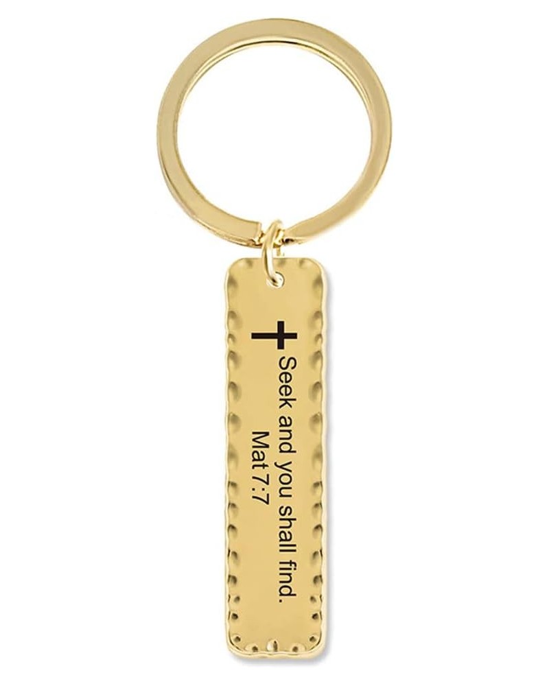 Religious Prayer Bible Verse Key chain Stainless steel long strip key chain Faith Bible verse inspired gift Gold & Mat 7：7 $8...