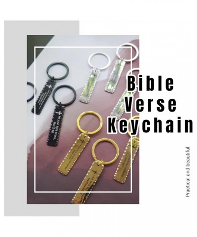 Religious Prayer Bible Verse Key chain Stainless steel long strip key chain Faith Bible verse inspired gift Gold & Mat 7：7 $8...