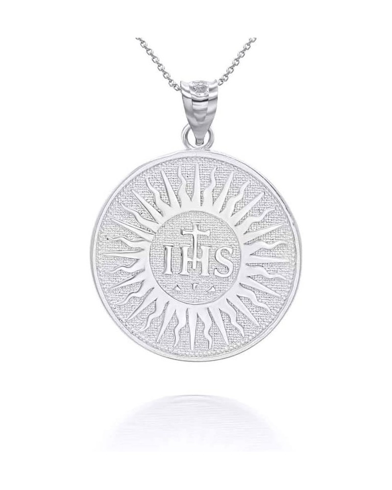 Round .925 Sterling Silver The Sacred Name of Jesus IHS Christogram Symbol Catholic Religious Pendant Necklace - Choose Penda...