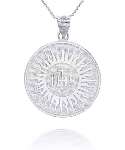 Round .925 Sterling Silver The Sacred Name of Jesus IHS Christogram Symbol Catholic Religious Pendant Necklace - Choose Penda...