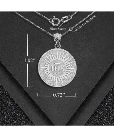 Round .925 Sterling Silver The Sacred Name of Jesus IHS Christogram Symbol Catholic Religious Pendant Necklace - Choose Penda...