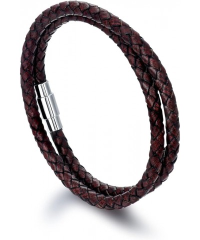 Italian Leather Bracelet For Men Women Genuine Double Wrap Black/Brown/Red Braided Leather Cuff Bangle Bracelets with Stainle...