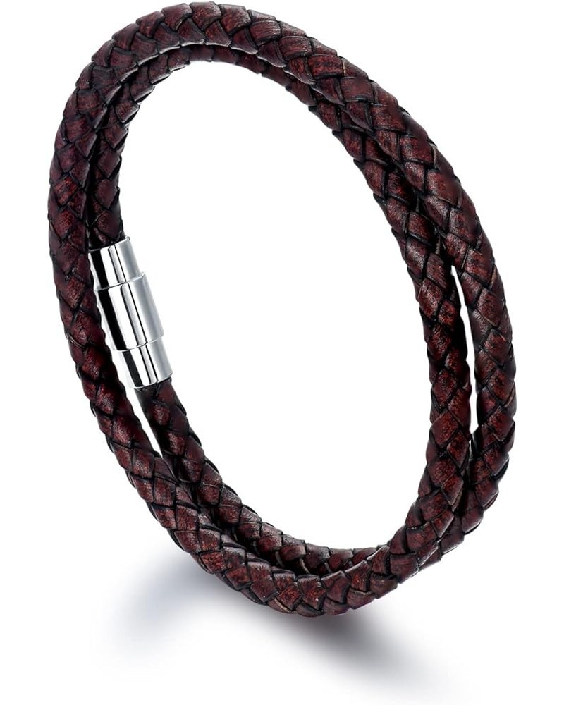 Italian Leather Bracelet For Men Women Genuine Double Wrap Black/Brown/Red Braided Leather Cuff Bangle Bracelets with Stainle...