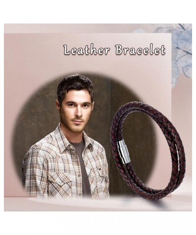 Italian Leather Bracelet For Men Women Genuine Double Wrap Black/Brown/Red Braided Leather Cuff Bangle Bracelets with Stainle...