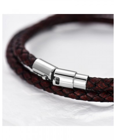 Italian Leather Bracelet For Men Women Genuine Double Wrap Black/Brown/Red Braided Leather Cuff Bangle Bracelets with Stainle...