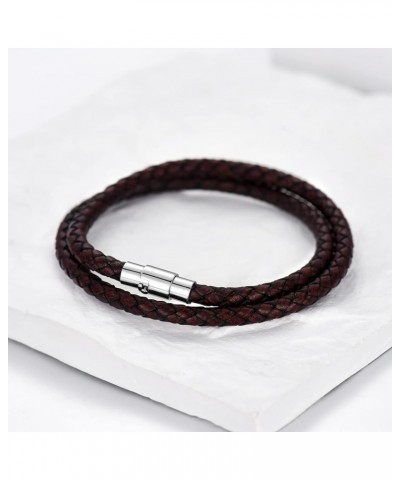 Italian Leather Bracelet For Men Women Genuine Double Wrap Black/Brown/Red Braided Leather Cuff Bangle Bracelets with Stainle...