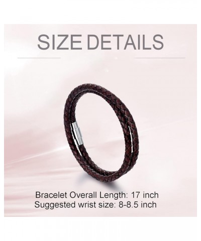 Italian Leather Bracelet For Men Women Genuine Double Wrap Black/Brown/Red Braided Leather Cuff Bangle Bracelets with Stainle...