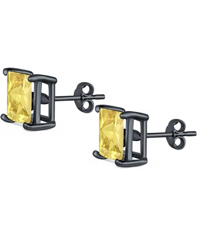 Solitaire Stud Earrings Princess Cut Simulated Cubic Zirconia 925 Sterling Silver (4mm-10mm) Black Tone, Simulated Yellow CZ ...