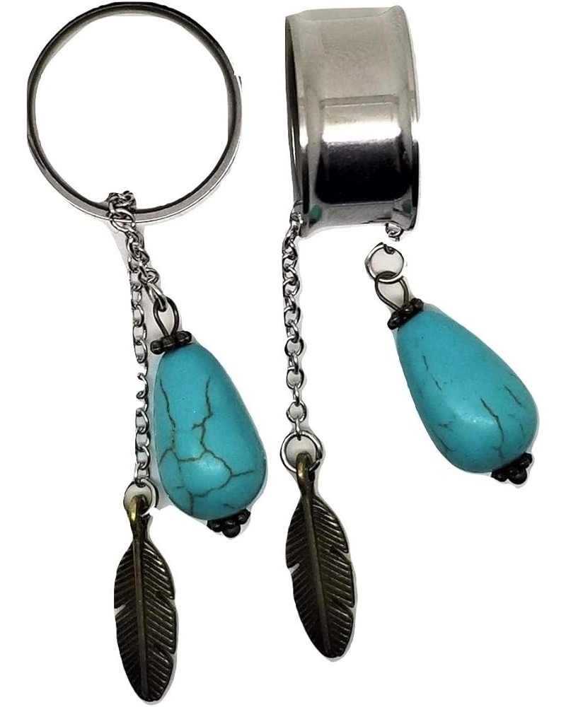 Dangle Turquoise Bead Ear Plugs - Stainless Steel Screw-On - 6 Sizes Pair 1/2" (12mm) $10.97 Body Jewelry