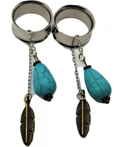 Dangle Turquoise Bead Ear Plugs - Stainless Steel Screw-On - 6 Sizes Pair 1/2" (12mm) $10.97 Body Jewelry