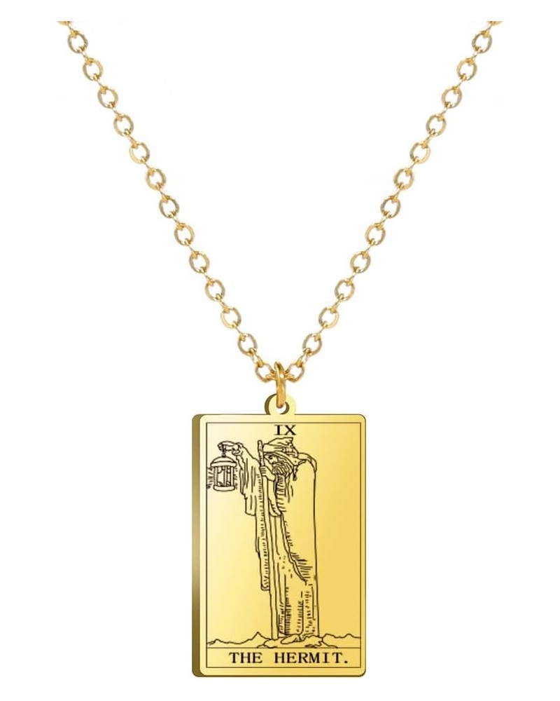 Stainless Steel Tarot Cards Necklace Vintage Tarot Jewelry Good Luck Amulet Pendants for Women Gold-THE HERMIT $8.66 Necklaces