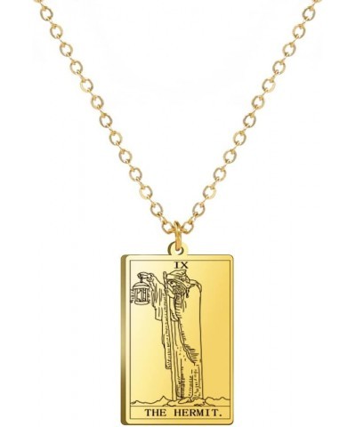 Stainless Steel Tarot Cards Necklace Vintage Tarot Jewelry Good Luck Amulet Pendants for Women Gold-THE HERMIT $8.66 Necklaces