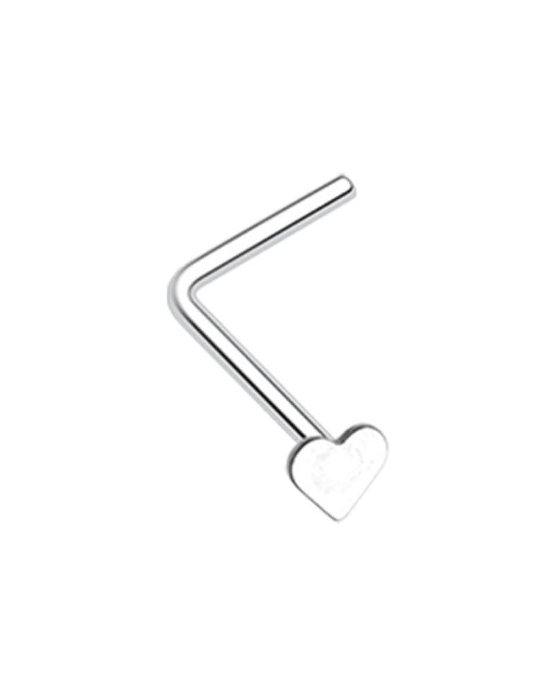 Basic Heart L-Shaped 316L Surgical Steel Nose Stud Ring (Sold Individually) 20 GA, 7mm, Steel $9.17 Body Jewelry