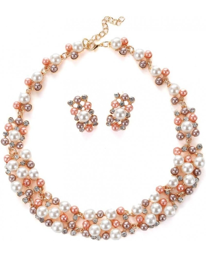 Valentine necklace 2Pcs Women Fashion Faux Pearl Rhinestone Inlaid Necklace Earrings Jewelry Set Multicolor $6.35 Others