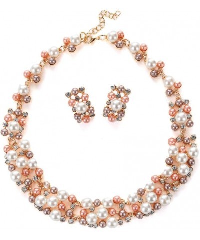 Valentine necklace 2Pcs Women Fashion Faux Pearl Rhinestone Inlaid Necklace Earrings Jewelry Set Multicolor $6.35 Others