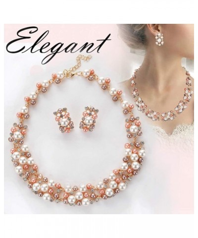 Valentine necklace 2Pcs Women Fashion Faux Pearl Rhinestone Inlaid Necklace Earrings Jewelry Set Multicolor $6.35 Others