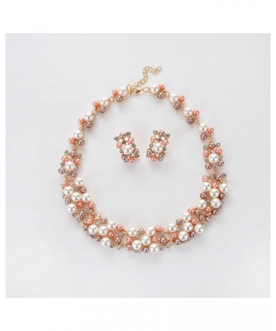 Valentine necklace 2Pcs Women Fashion Faux Pearl Rhinestone Inlaid Necklace Earrings Jewelry Set Multicolor $6.35 Others