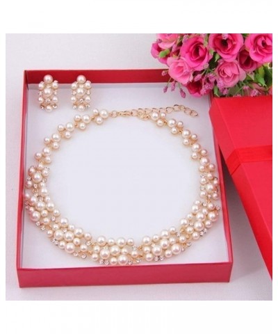 Valentine necklace 2Pcs Women Fashion Faux Pearl Rhinestone Inlaid Necklace Earrings Jewelry Set Multicolor $6.35 Others