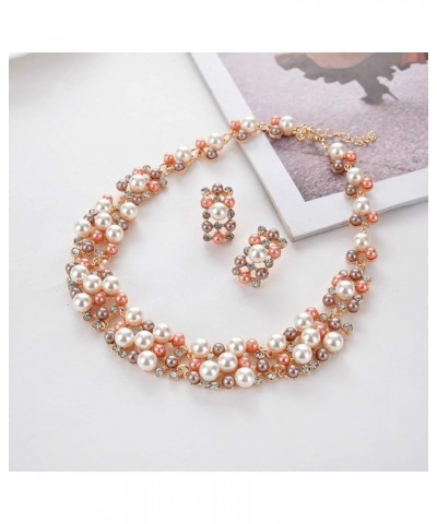 Valentine necklace 2Pcs Women Fashion Faux Pearl Rhinestone Inlaid Necklace Earrings Jewelry Set Multicolor $6.35 Others