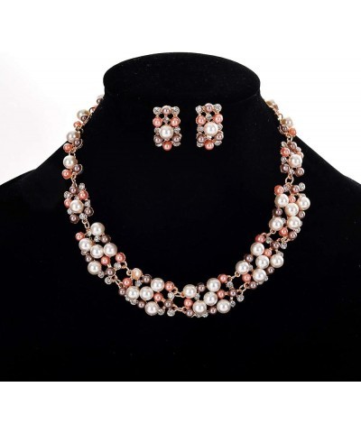 Valentine necklace 2Pcs Women Fashion Faux Pearl Rhinestone Inlaid Necklace Earrings Jewelry Set Multicolor $6.35 Others