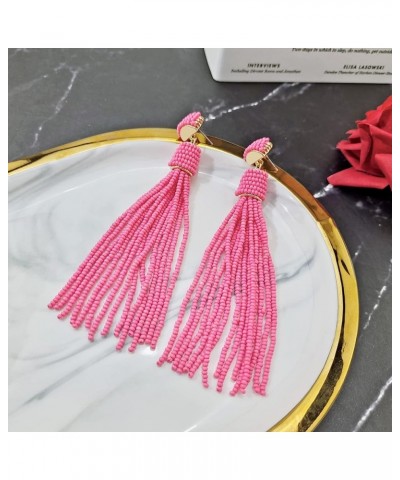 Handmade Beads Tassels Fringe Dangle Drop Earrings For Women (ER1093) ER1093-Pink Punch $14.49 Earrings