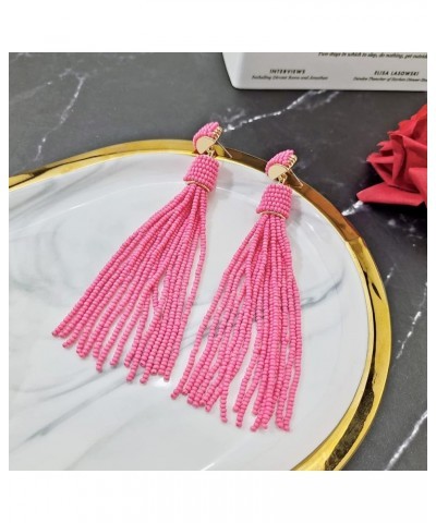 Handmade Beads Tassels Fringe Dangle Drop Earrings For Women (ER1093) ER1093-Pink Punch $14.49 Earrings