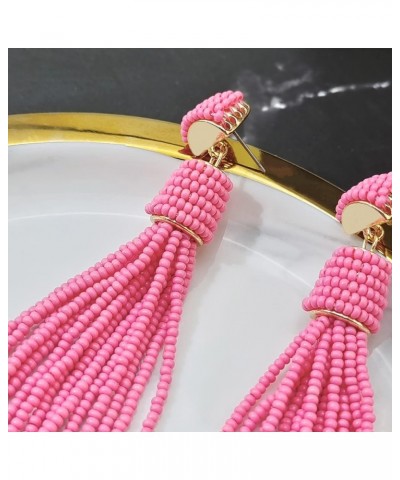 Handmade Beads Tassels Fringe Dangle Drop Earrings For Women (ER1093) ER1093-Pink Punch $14.49 Earrings