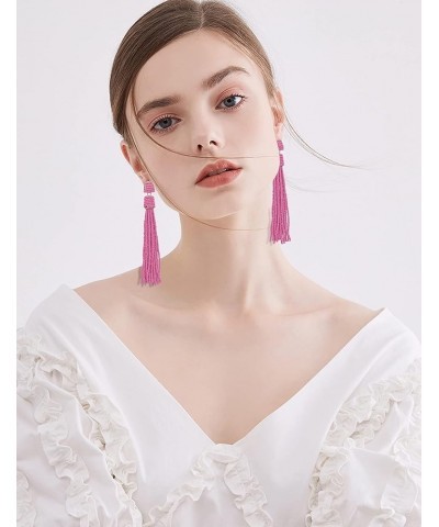 Handmade Beads Tassels Fringe Dangle Drop Earrings For Women (ER1093) ER1093-Pink Punch $14.49 Earrings