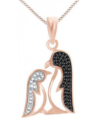 Mothers Day Jewelry Gifts Black & White Natural Diamond Mother & Baby Penguin Pendant Necklace in 14k Gold Over Sterling Silv...