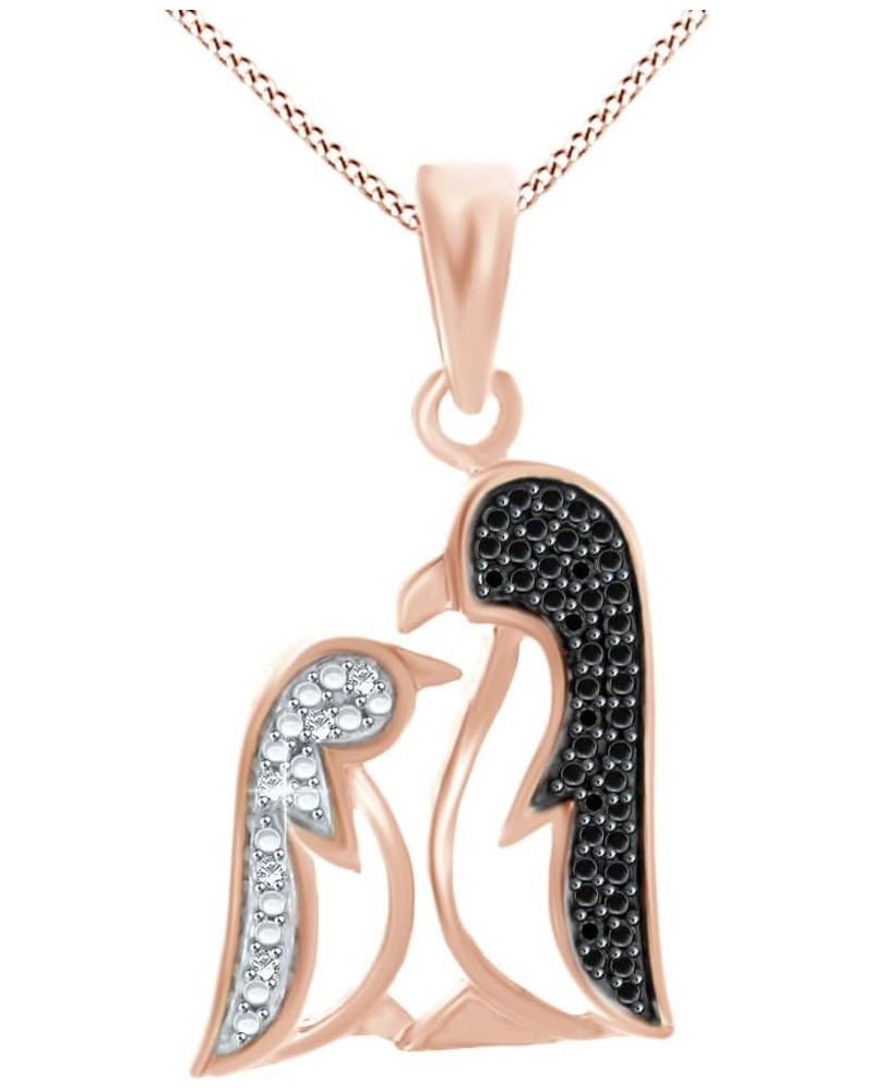 Mothers Day Jewelry Gifts Black & White Natural Diamond Mother & Baby Penguin Pendant Necklace in 14k Gold Over Sterling Silv...