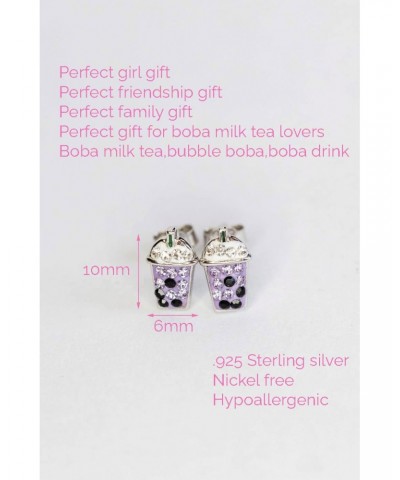 Taro Boba Ube Boba Milk Tea Crystal Sterling Silver (10mm x 6mm, Purple) $11.94 Necklaces