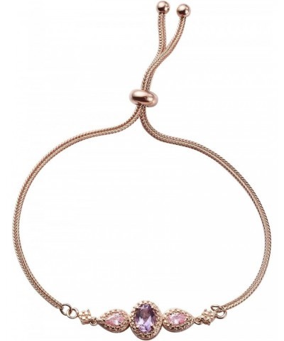 Shop LC Amethyst Bolo Bracelet - Ion Plated 18K Rose Gold Adjustable Cubic Zirconia Ball Bracelet - Purple & Pink Crystal Sli...