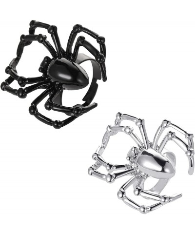 2Pcs Black White Halloween Simulated Spider Finger Ring Ghost Festival Gothic Animal Arachnid Ring for Women Men Joke Jewelry...