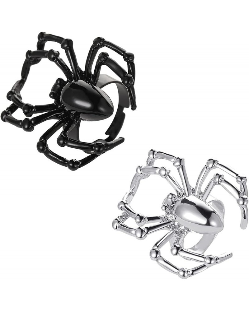 2Pcs Black White Halloween Simulated Spider Finger Ring Ghost Festival Gothic Animal Arachnid Ring for Women Men Joke Jewelry...